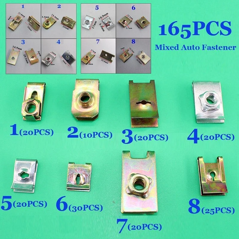 165Pcs U Typ Auto Verschluss Dichtung Feste Schraube Metall Clips Für Auto Tür Panel Kotflügel Auto Zubehör
