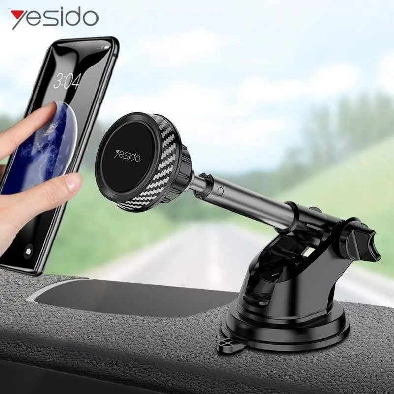 Magnetischer Autotelefonhalter mit Teleskopstange, Armaturenbrett, Windschutzscheibe, 360° drehbar, Metall-Saugnapf, Autohalterung für iPhone und Samsung