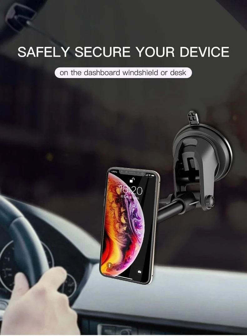 Magnetischer Autotelefonhalter mit Teleskopstange, Armaturenbrett, Windschutzscheibe, 360° drehbar, Metall-Saugnapf, Autohalterung für iPhone und Samsung