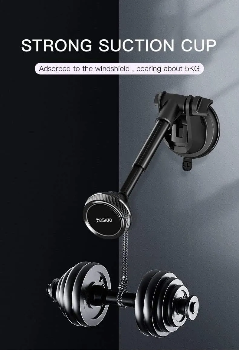 Magnetischer Autotelefonhalter mit Teleskopstange, Armaturenbrett, Windschutzscheibe, 360° drehbar, Metall-Saugnapf, Autohalterung für iPhone und Samsung