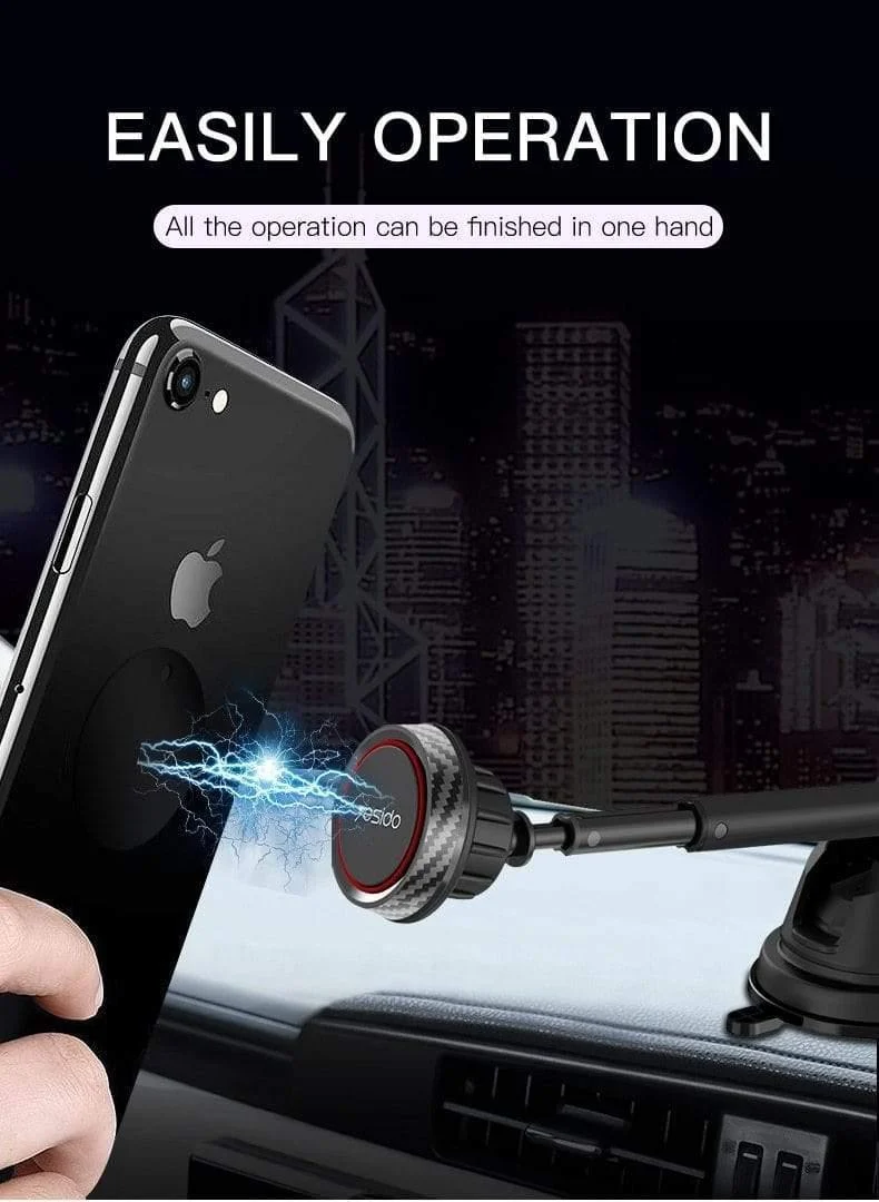 Magnetischer Autotelefonhalter mit Teleskopstange, Armaturenbrett, Windschutzscheibe, 360° drehbar, Metall-Saugnapf, Autohalterung für iPhone und Samsung