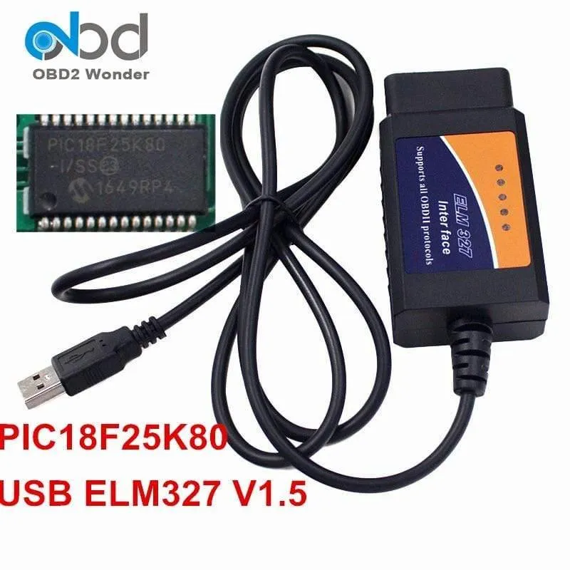 ELM327 USB V1.5 OBD2-Diagnosekabel mit PIC18F25K80-Chip ELM 327-Hardware 1.5 OBD II-Scanner ELM 327 USB 25K80