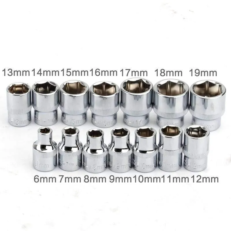 14Pcs 3 / 8 "Steckschlüsselsatz 6 7 8 9 10 11 12 13 14 15mm Steckschlüssel-Satz 16-Steckschlüssel-Satz