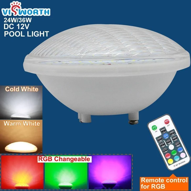 IP68 führte Swimmingpool-Licht Par56 geführtes wasserdichtes Unterwasserlicht 24W 36W RGB + Fernsteuerpult-Teich beleuchtet Wechselstrom DC 12V Piscina