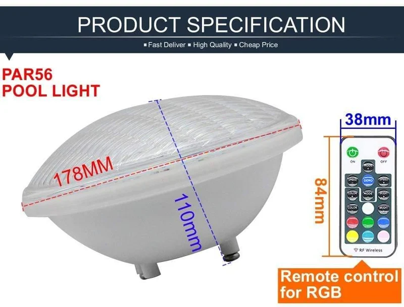 IP68 führte Swimmingpool-Licht Par56 geführtes wasserdichtes Unterwasserlicht 24W 36W RGB + Fernsteuerpult-Teich beleuchtet Wechselstrom DC 12V Piscina