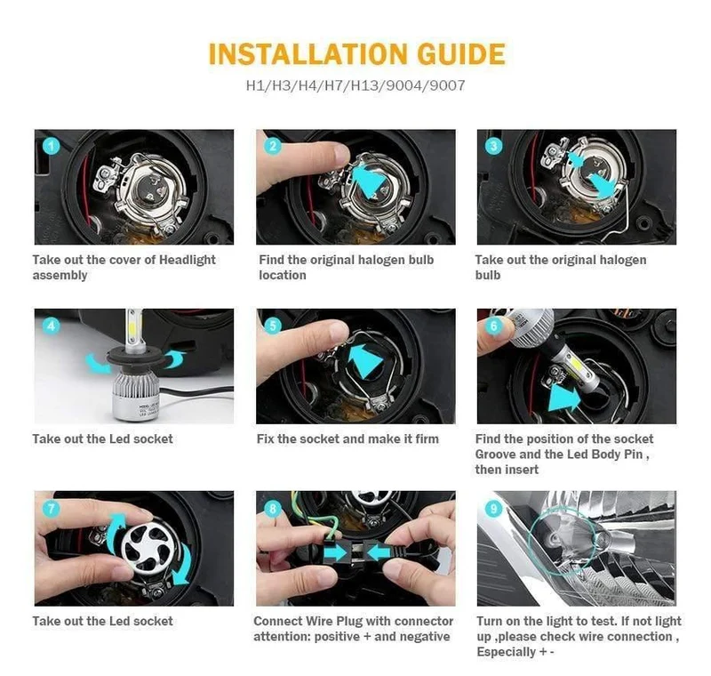 2PCS H4 H7 Autoscheinwerfer 100W 10000LM H11 H1 9006 LED Scheinwerfer Kit Abblendlicht 6500K für LED 12V 24V Autolampen