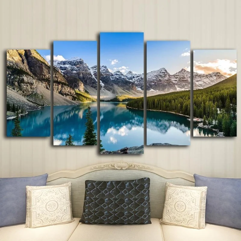 5 Stücke Moderne Leinwand Moraine See Und Berg Malerei Wandkunst Das Bild Für HauptdekorationGiclee Kunstwerk Für Wand-dekor