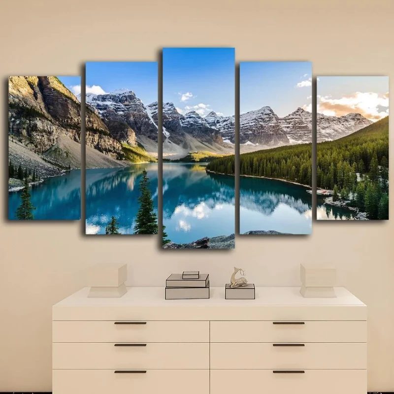 5 Stücke Moderne Leinwand Moraine See Und Berg Malerei Wandkunst Das Bild Für HauptdekorationGiclee Kunstwerk Für Wand-dekor