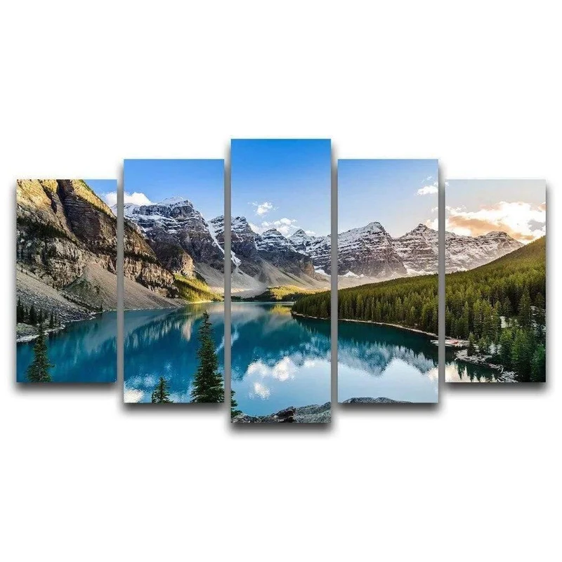 5 Stücke Moderne Leinwand Moraine See Und Berg Malerei Wandkunst Das Bild Für HauptdekorationGiclee Kunstwerk Für Wand-dekor