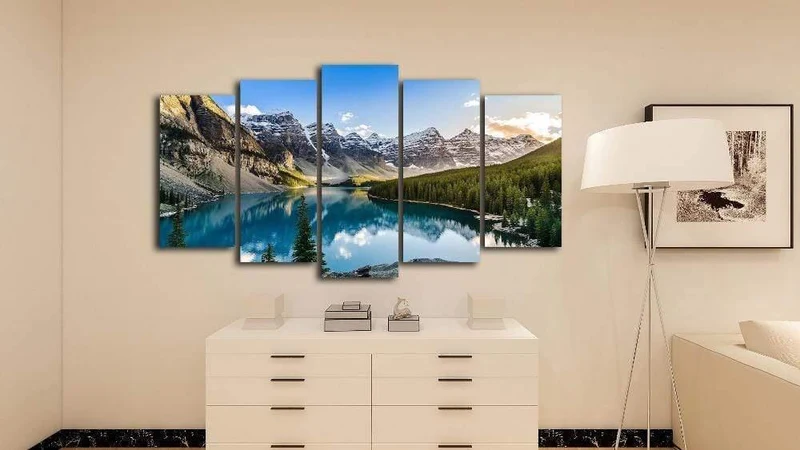 5 Stücke Moderne Leinwand Moraine See Und Berg Malerei Wandkunst Das Bild Für HauptdekorationGiclee Kunstwerk Für Wand-dekor