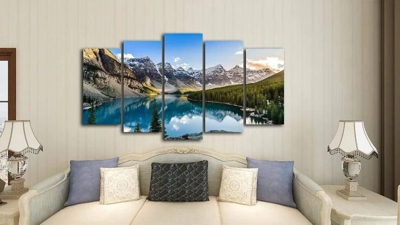 5 Stücke Moderne Leinwand Moraine See Und Berg Malerei Wandkunst Das Bild Für HauptdekorationGiclee Kunstwerk Für Wand-dekor
