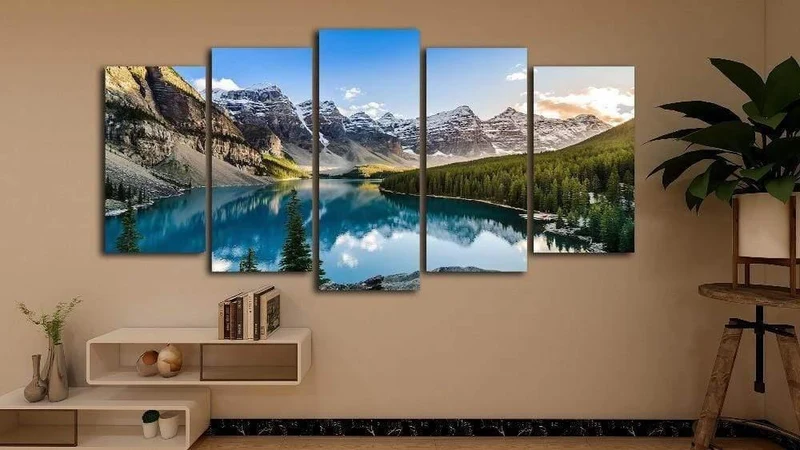 5 Stücke Moderne Leinwand Moraine See Und Berg Malerei Wandkunst Das Bild Für HauptdekorationGiclee Kunstwerk Für Wand-dekor