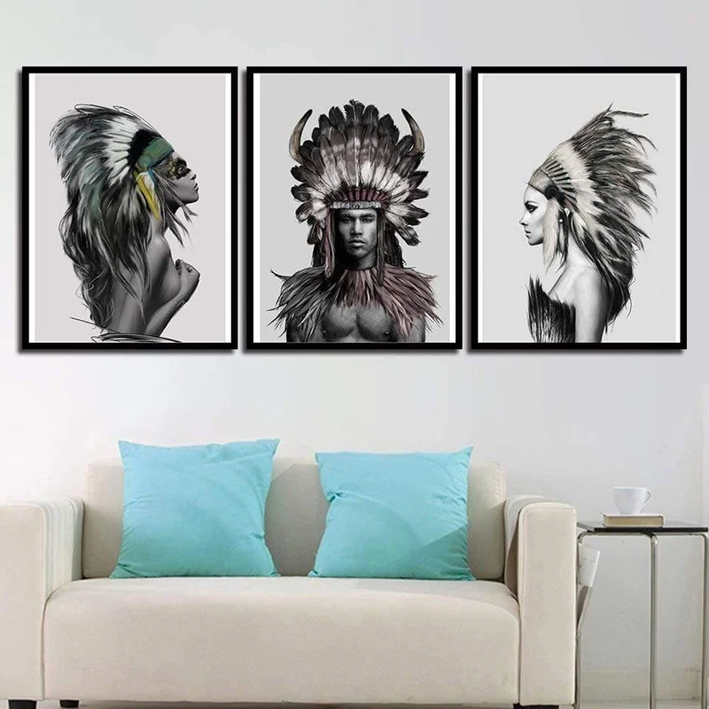 Wandbilder für Zuhause, Hochzeitsdekoration, Indianer, Frau und Mann, nordischer Stil, Leinwandkunst, HD-Druck, Malerei, minimalistisches Poster