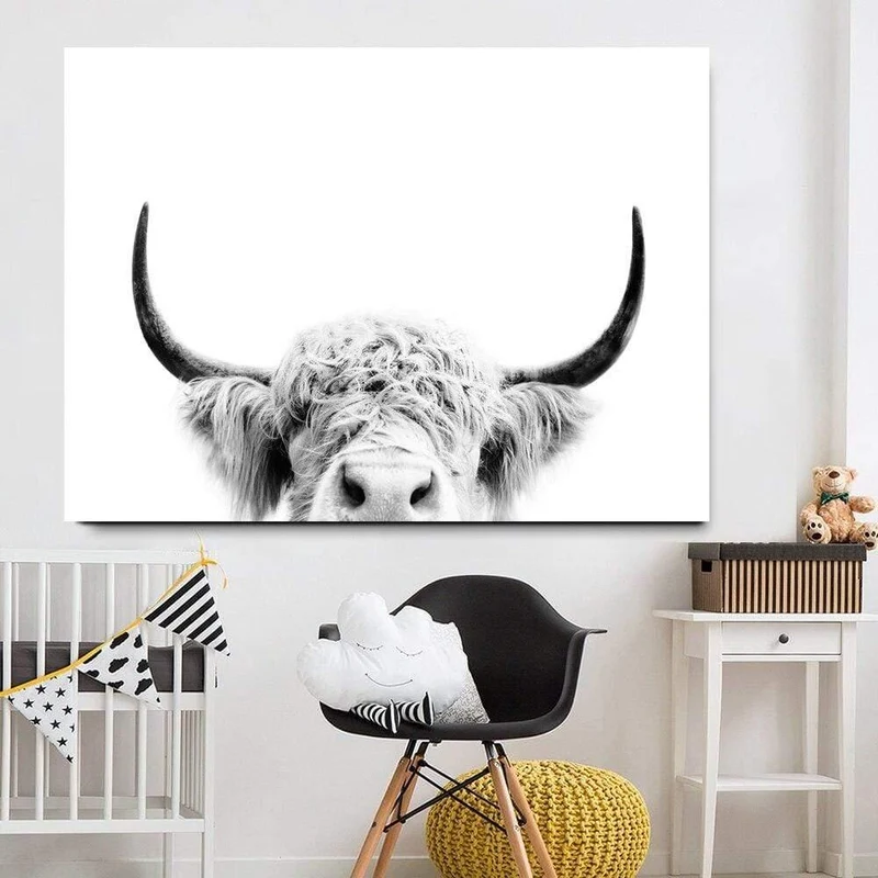 Highland Cow Cattle Wand Leinwand Kunst Nordischen Malerei Poster und Print Skandinavischen Wandbild für Wohnzimmer