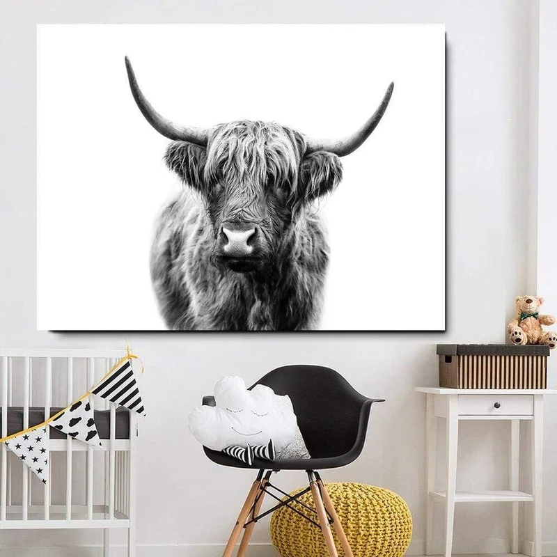 Highland Cow Cattle Wand Leinwand Kunst Nordischen Malerei Poster und Print Skandinavischen Wandbild für Wohnzimmer