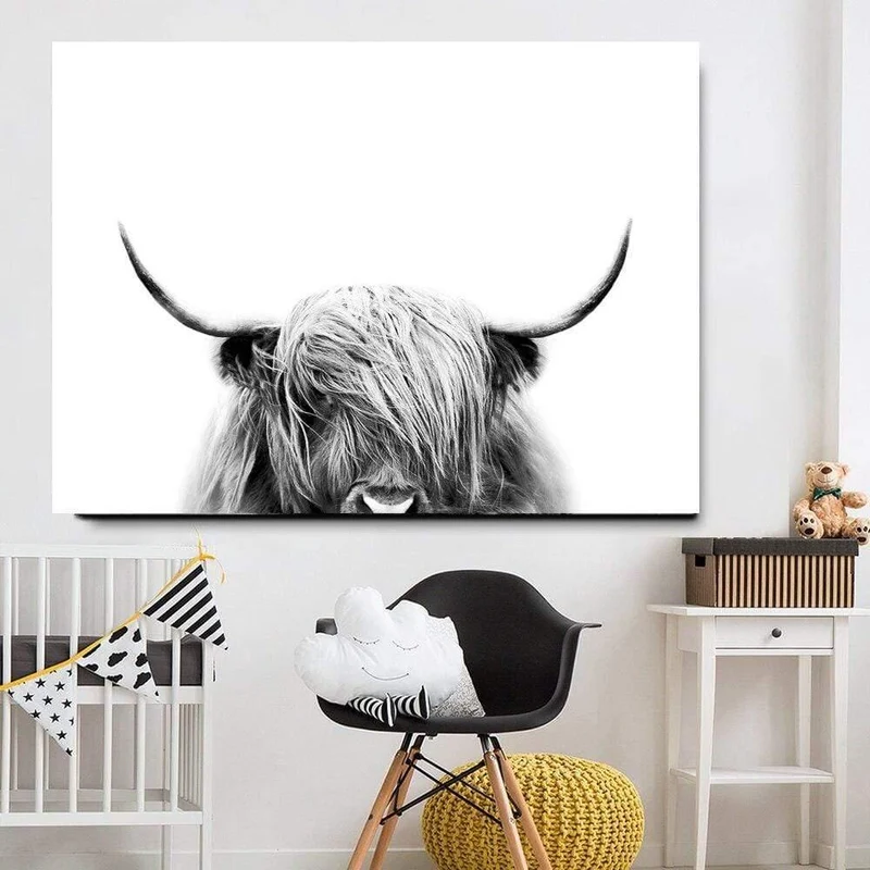 Highland Cow Cattle Wand Leinwand Kunst Nordischen Malerei Poster und Print Skandinavischen Wandbild für Wohnzimmer