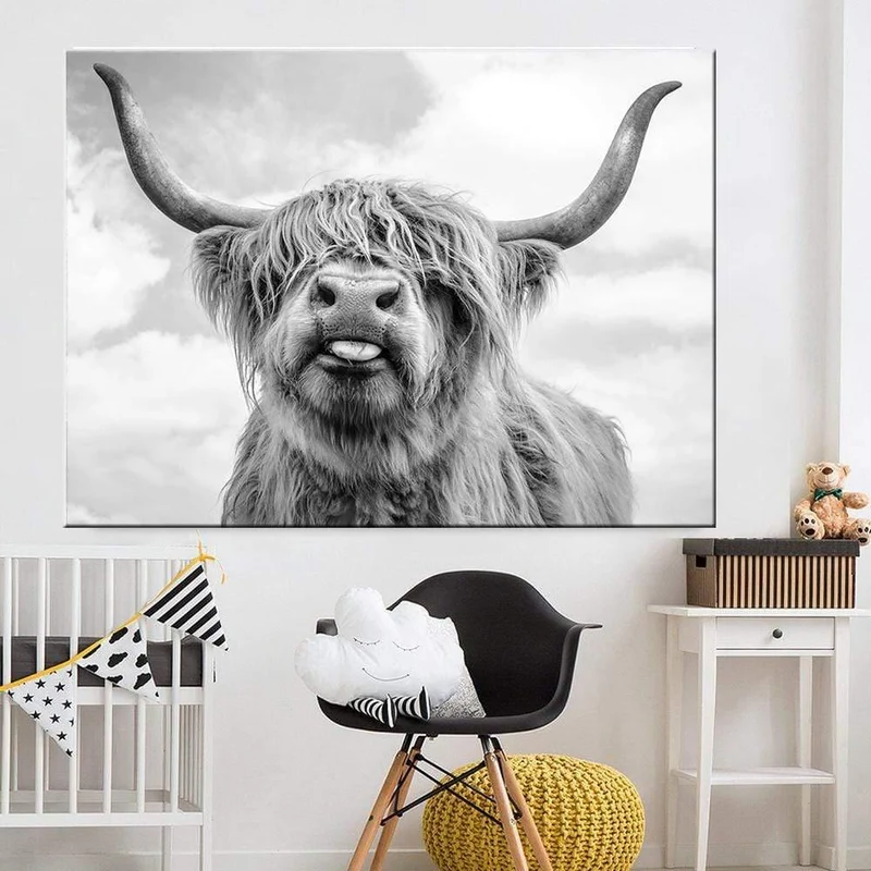 Highland Cow Cattle Wand Leinwand Kunst Nordischen Malerei Poster und Print Skandinavischen Wandbild für Wohnzimmer