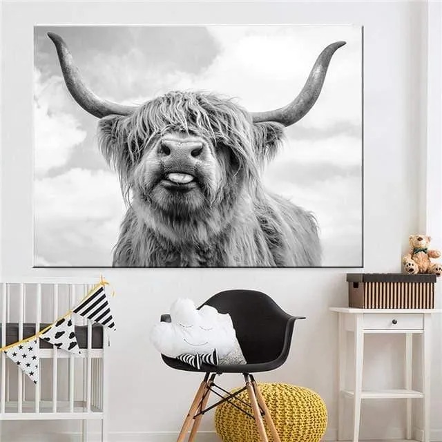 Highland Cow Cattle Wand Leinwand Kunst Nordischen Malerei Poster und Print Skandinavischen Wandbild für Wohnzimmer