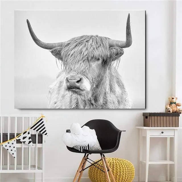 Highland Cow Cattle Wand Leinwand Kunst Nordischen Malerei Poster und Print Skandinavischen Wandbild für Wohnzimmer