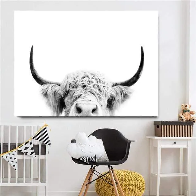 Highland Cow Cattle Wand Leinwand Kunst Nordischen Malerei Poster und Print Skandinavischen Wandbild für Wohnzimmer