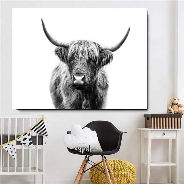 Highland Cow Cattle Wand Leinwand Kunst Nordischen Malerei Poster und Print Skandinavischen Wandbild für Wohnzimmer