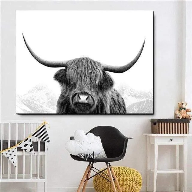 Highland Cow Cattle Wand Leinwand Kunst Nordischen Malerei Poster und Print Skandinavischen Wandbild für Wohnzimmer
