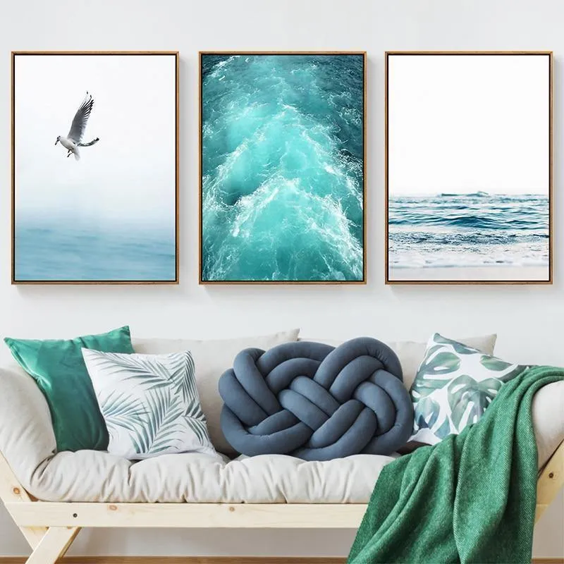 Leinwand Malerei Free Seagull Waves Beach Art Poster Wohnzimmer Dekor Seabirds Wall