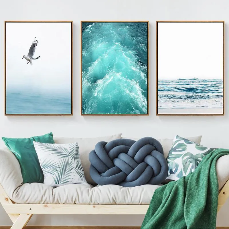 Leinwand Malerei Free Seagull Waves Beach Art Poster Wohnzimmer Dekor Seabirds Wall