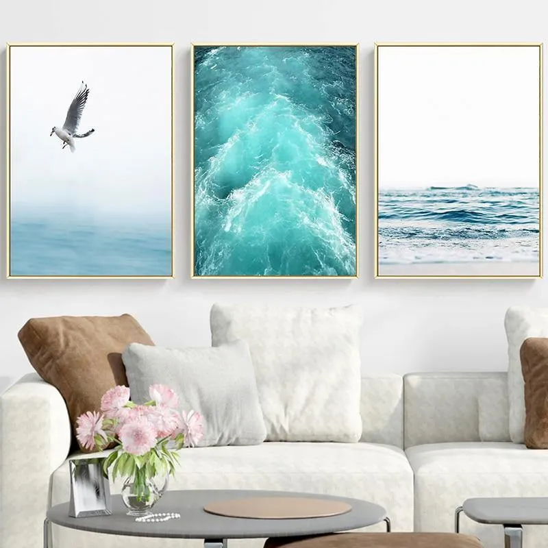 Leinwand Malerei Free Seagull Waves Beach Art Poster Wohnzimmer Dekor Seabirds Wall