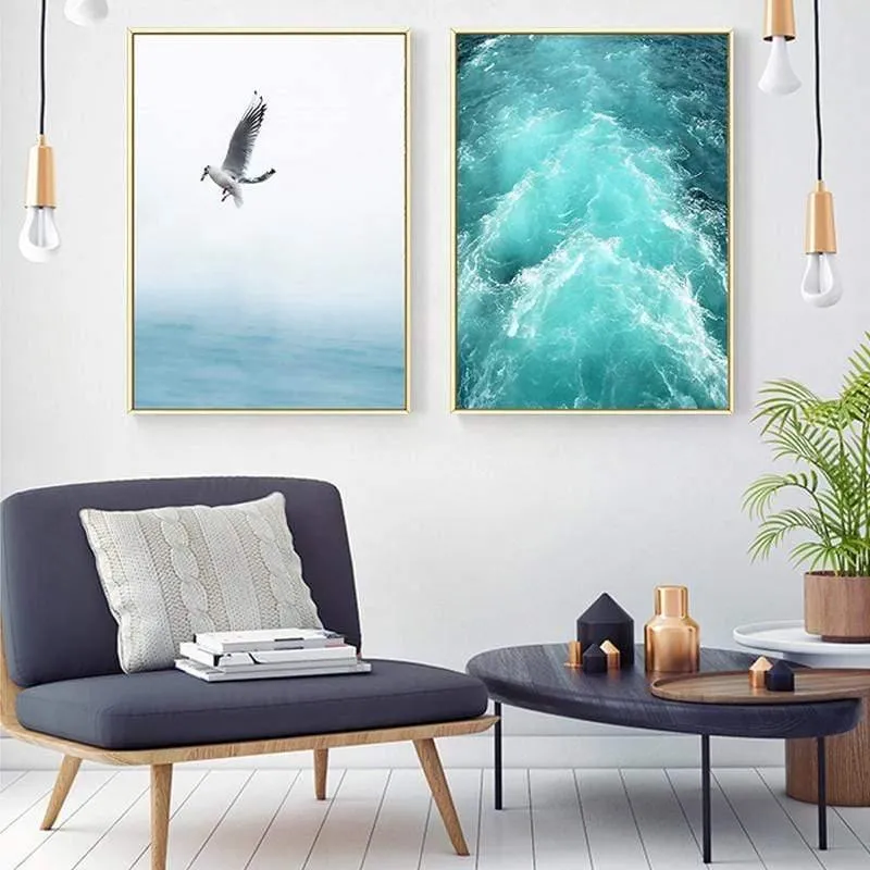Leinwand Malerei Free Seagull Waves Beach Art Poster Wohnzimmer Dekor Seabirds Wall
