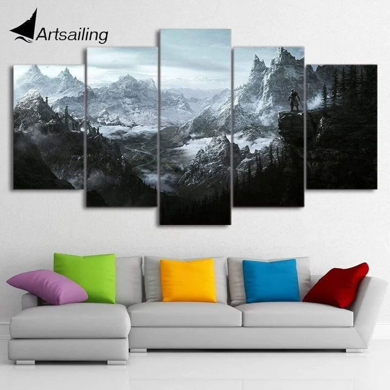 HD 5 Stück Leinwand Malerei The Elder Scrolls V Skyrim Poster Und Drucke Bilder Für Wohnzimmer Wandkunst Wohnkultur XA-1948A