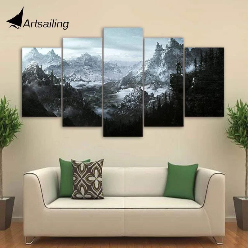 HD 5 Stück Leinwand Malerei The Elder Scrolls V Skyrim Poster Und Drucke Bilder Für Wohnzimmer Wandkunst Wohnkultur XA-1948A