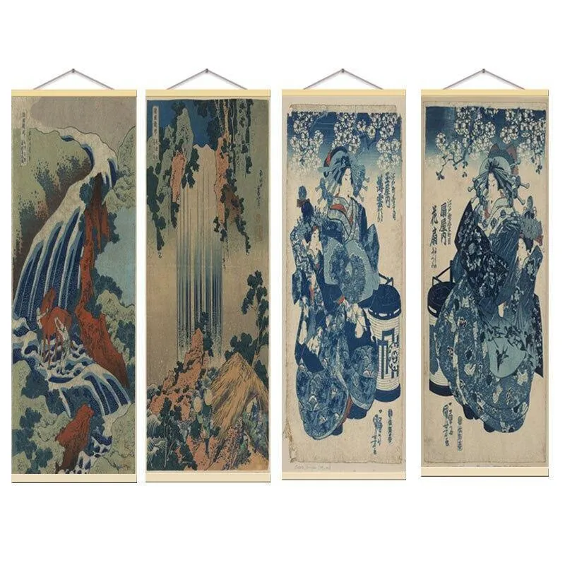 Japanische Ukiyoe Poster Für HD Leinwand Wandbilder Für Wohnzimmer Dekoration Malerei Wandkunst Mit Massivholz Hängen Scroll
