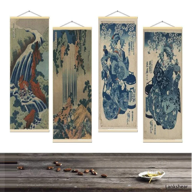 Japanische Ukiyoe Poster Für HD Leinwand Wandbilder Für Wohnzimmer Dekoration Malerei Wandkunst Mit Massivholz Hängen Scroll