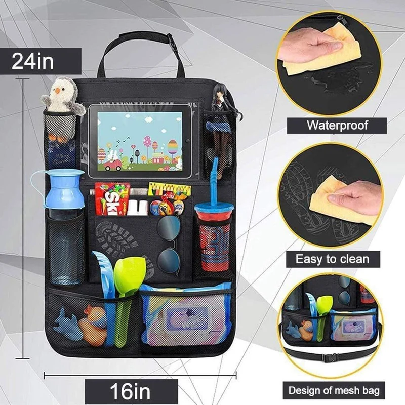 Auto-Rücksitz-Organizer mit Touchscreen-Tablet-Halter + 9-Aufbewahrungstaschen Trittmatten für Kindersitz-Rückenprotektoren für Kleinkinder