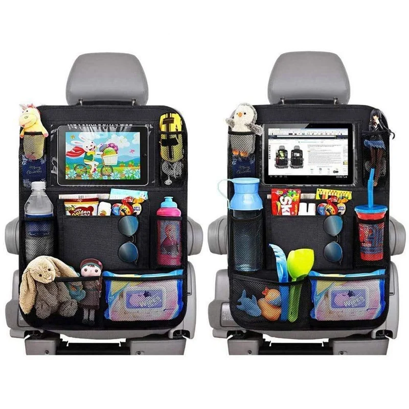 Auto-Rücksitz-Organizer mit Touchscreen-Tablet-Halter + 9-Aufbewahrungstaschen Trittmatten für Kindersitz-Rückenprotektoren für Kleinkinder