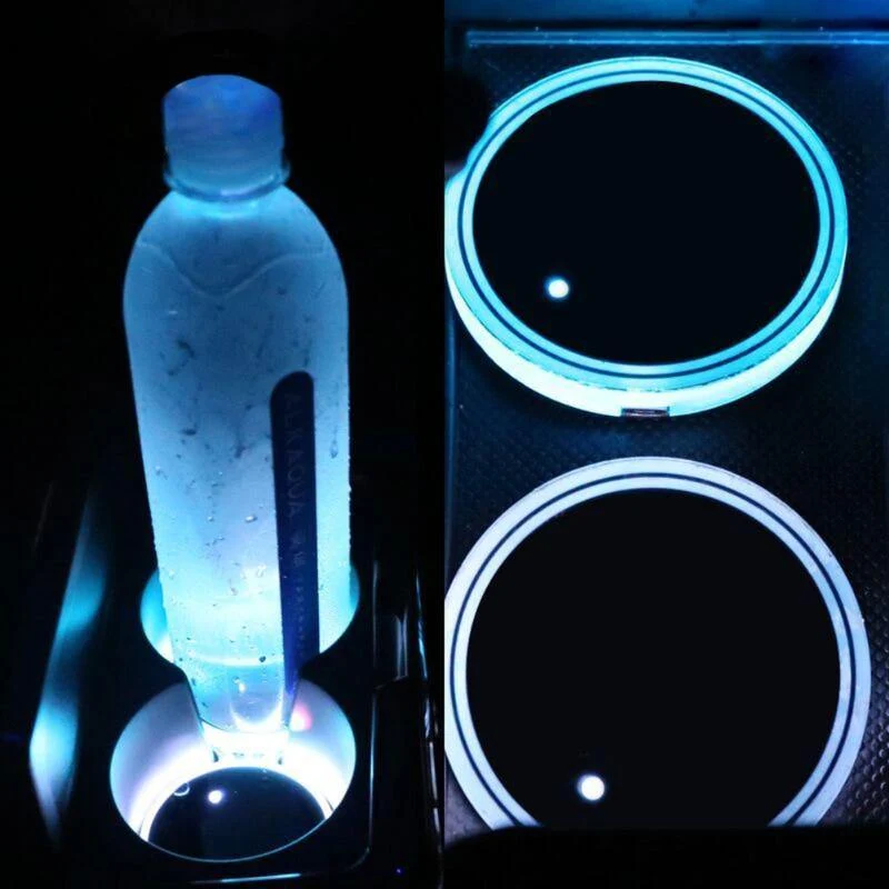2X Auto LED Licht Getränkehalter Kfz Innenraum USB Bunte Atmosphäre Lichter Lampe Getränkehalter Rutschfeste Matte Auto Produkte