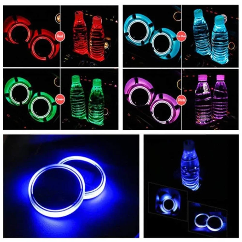 2X Auto LED Licht Getränkehalter Kfz Innenraum USB Bunte Atmosphäre Lichter Lampe Getränkehalter Rutschfeste Matte Auto Produkte