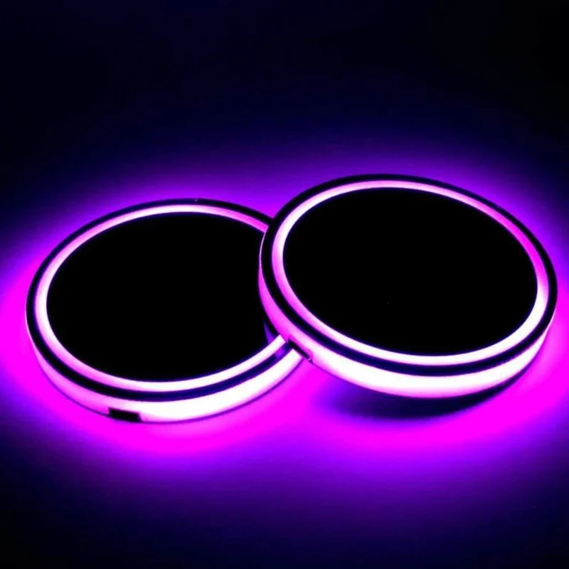 2X Auto LED Licht Getränkehalter Kfz Innenraum USB Bunte Atmosphäre Lichter Lampe Getränkehalter Rutschfeste Matte Auto Produkte