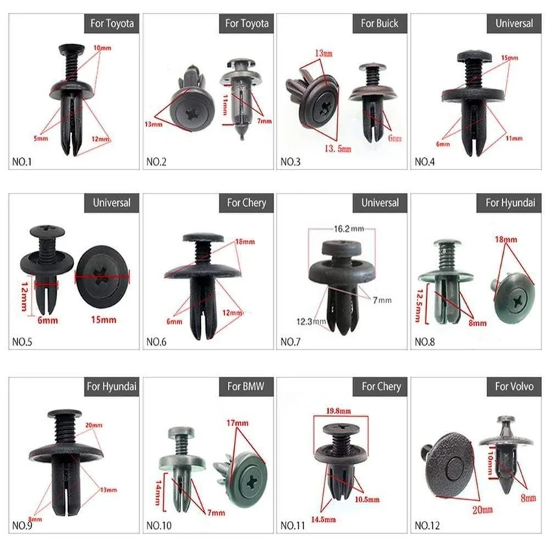 150PCS Universal Mixed Auto Stoßstange Blatt Platte Kotflügel Stamm Schraube Nieten Set Für Alle Auto Kunststoff Verschluss Clips DY336