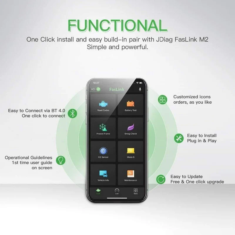 Faslink M2 Bluetooth 4.2 OBD2-Scanner, Motorprüfgerät, Lichtcodeleser, kompatibel mit iPhone, iOS und Android