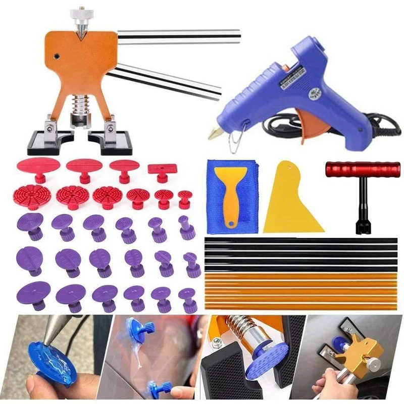 PDR-Tools Professioneller Dellenreparatur-Heber, Set zur Dellenentfernung für die Karosserie, Klebepistole und Sticks, Dellenreparatur ohne Lackierung, T-Stange-Abzieher