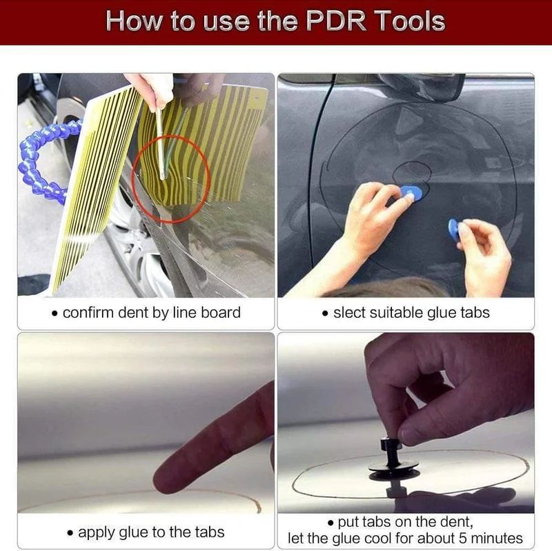 PDR-Tools Professioneller Dellenreparatur-Heber, Set zur Dellenentfernung für die Karosserie, Klebepistole und Sticks, Dellenreparatur ohne Lackierung, T-Stange-Abzieher