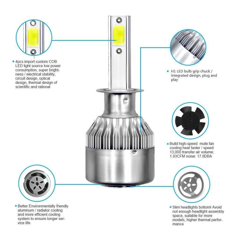 C6 H1 H3 Led-scheinwerfer Hulbs H7 LED-autoscheinwerfer H4 880 H11 HB3 9005 HB4 9006 H13 6000W 72V 12V 24LM Autoscheinwerfer