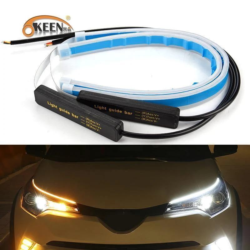 2x Ultrafeinen Autos DRL LED Tagfahrlicht Weiß Blinker Gelb Führungsstreifen für Scheinwerfer Montage Drop Shipping