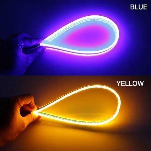 2x Ultrafeinen Autos DRL LED Tagfahrlicht Weiß Blinker Gelb Führungsstreifen für Scheinwerfer Montage Drop Shipping
