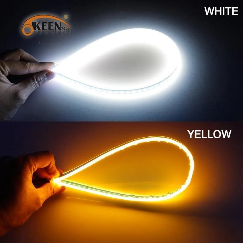 2x Ultrafeinen Autos DRL LED Tagfahrlicht Weiß Blinker Gelb Führungsstreifen für Scheinwerfer Montage Drop Shipping