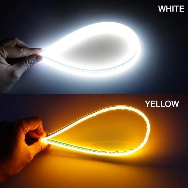 2x Ultrafeinen Autos DRL LED Tagfahrlicht Weiß Blinker Gelb Führungsstreifen für Scheinwerfer Montage Drop Shipping