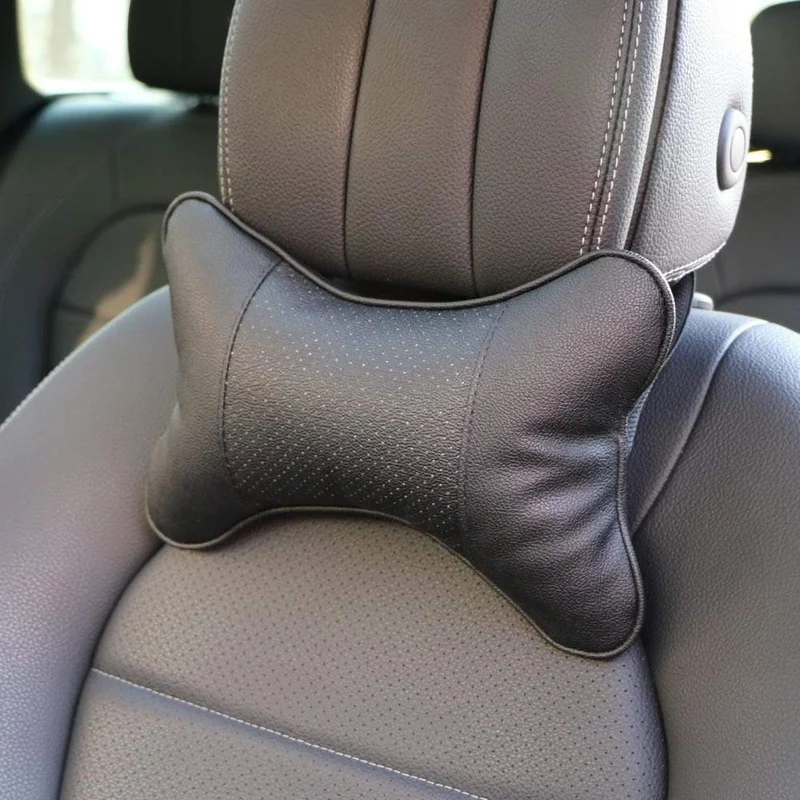 2 Stück Kunstleder-Autokissen zum Schutz Ihres Nackens/Auto-Kopfstütze, lochgrabendes Design/Autozubehör, Sicherheits-Nackenkissen