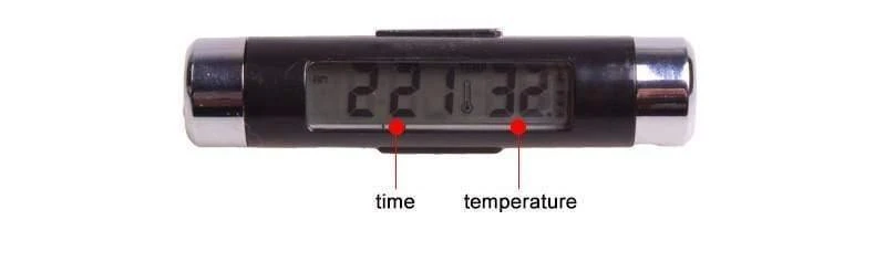 2 in 1 Auto-Innenraum-Digitalthermometer, Digitaluhr, blaue LED-Hintergrundbeleuchtung, digitale Anzeigeinstrumente, Autozubehör